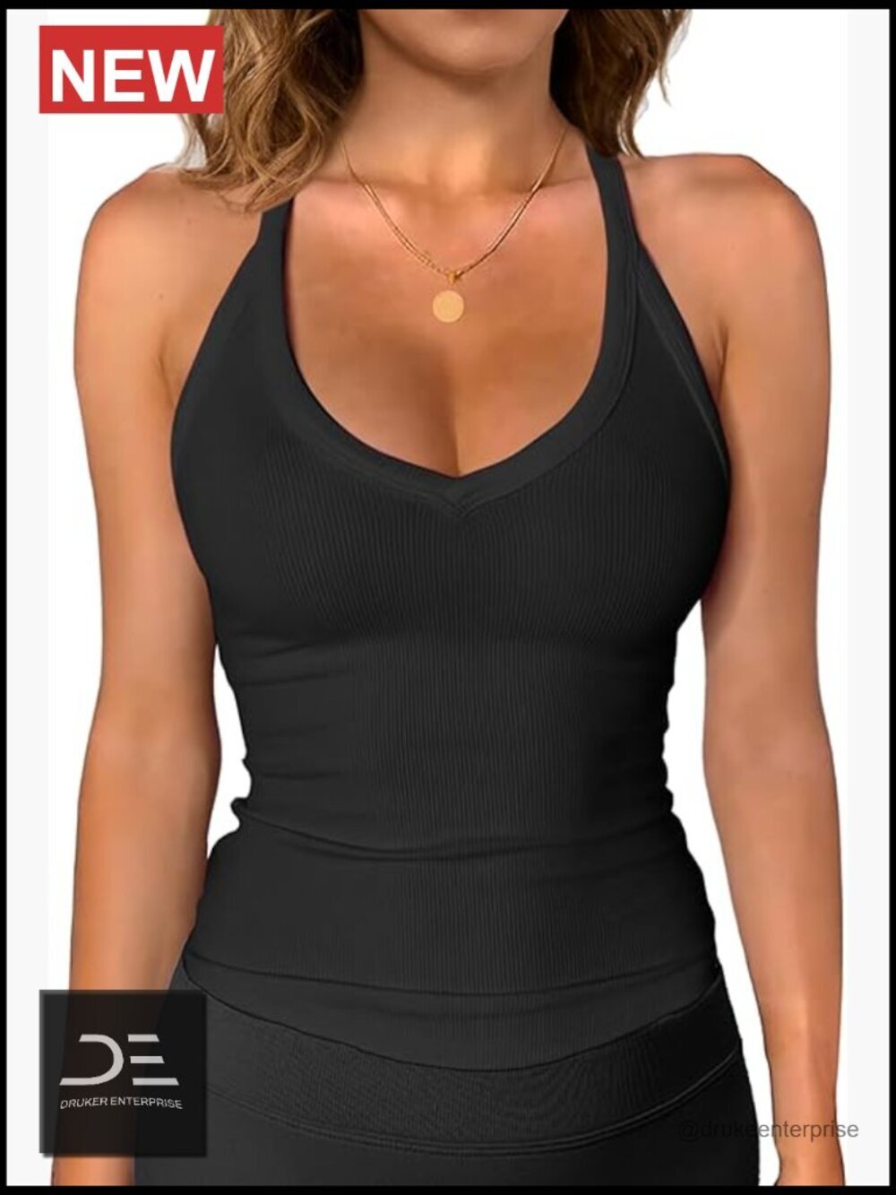 Slim Fit Racerback Tank Top Stretchy V-Neck Sleeveless Camisole Workout